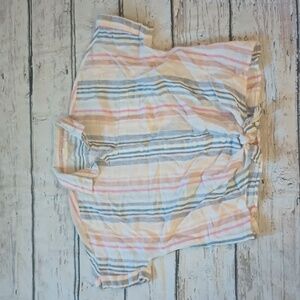 Beach Lunch Lounge Red White Blue Cotton Linen Button Down Shirt S